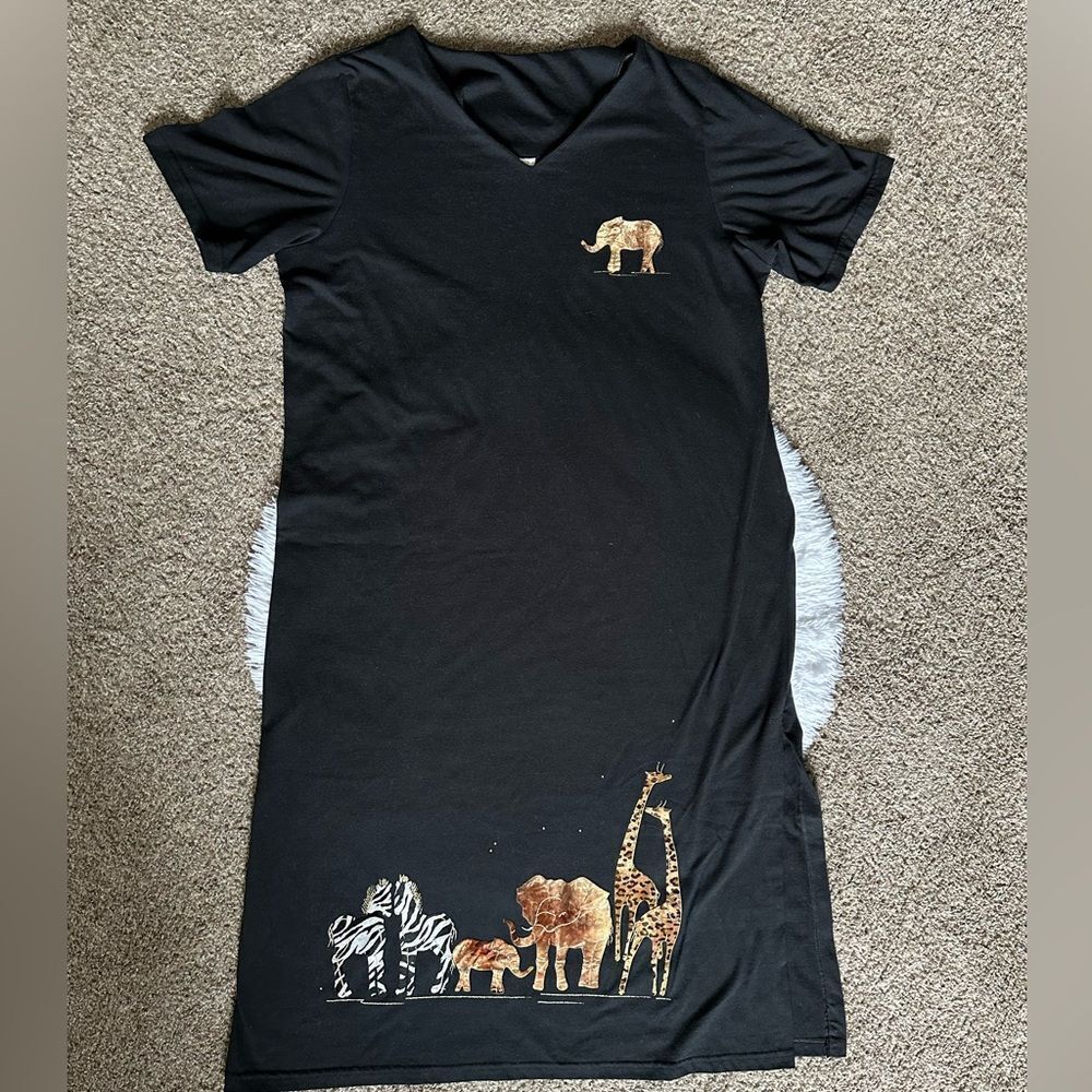Karla Marie Maxi‎ Dress Safari Animals Zebras Elephants Giraffes Black Womens 1X